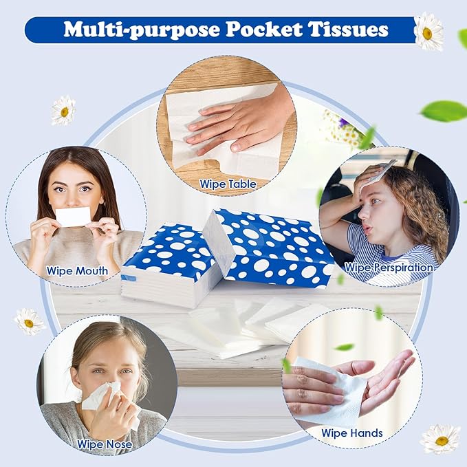 120 Pack Pocket Tissues Travel Packs 1200 Sheets Tissues Travel Size 3 Ply Unscented Small Mini Tissue Pack with Unique Embossing Process Individual Portable Tissue Packs for Purse Travel Camping