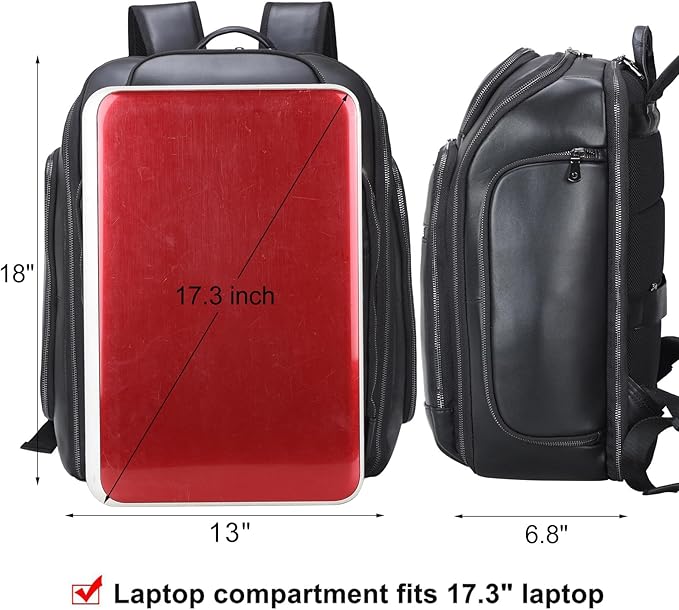 TIDING Genuine Leather Backpack for Men, 17.3 Inch Laptop Bag TSA Friendly Travel Rucksack Hiking Camping Daypack