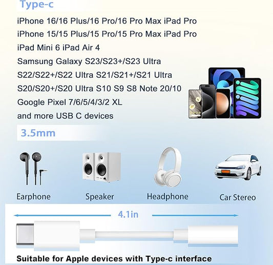 USB-C to 3.5 mm Headphone Jack Adapter, 3 Pack USB C to Aux Audio Dongle Cable Cord Compatible with iPhone 15 16 Series, iPad Pro, Galaxy S23/S22 Ultra Headphone Adapter