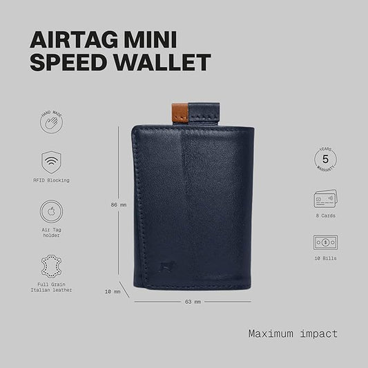 The Frenchie Co. - Speed Wallet Mini - Ultra Navy - RFID blocking with quick-access pull tab - Ultra-slim Italian leather for secure minimalist carry.