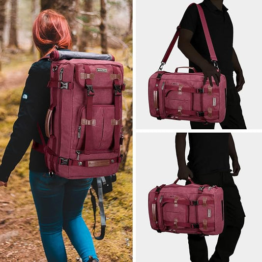 WITZMAN Canvas Backpack Vintage Travel Backpack Large Laptop Bags Convertible Shoulder Rucksack(A519-2 Red)