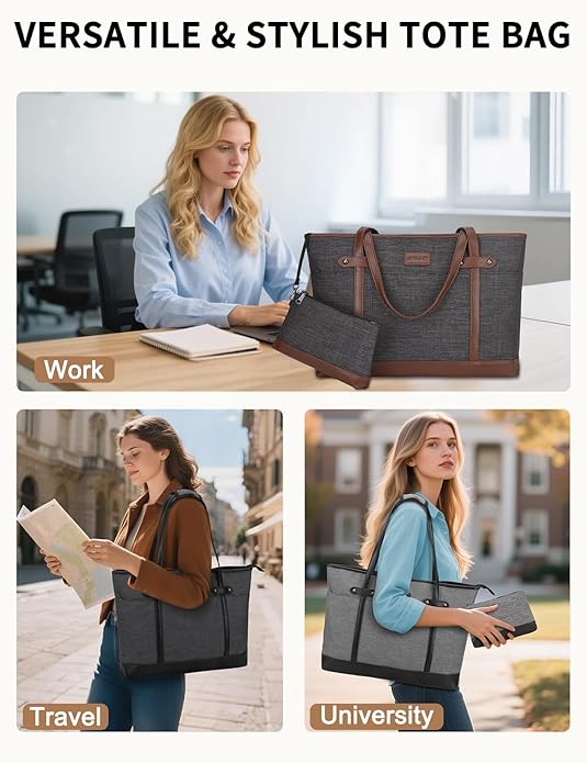 RAVUO Laptop Tote Bag for Women, Water Resistant 15.6 Inch Computer Handbag Purse Teacher Bag With Portable Small Pouch