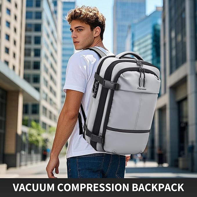 Travel Backpack with Vacuum System,60L Expandable Vacuum Backpack Travel with TSA Lock,17.3 inch Laptop Backpacks Vacpack Backpacks with Vacuum(Grey,No Air Pump)