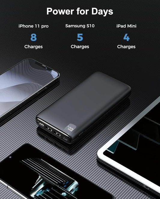 IXNINE Power Bank 26800mAh Portable Charger, 22.5W Fast Charging PD QC 3.0 Compact External Battery Pack with LED Display and 4 USB Outputs for Cellphone Tablet