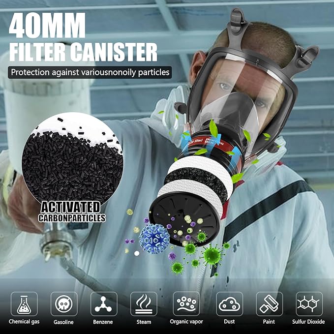 Gas Masks - Gas Masks Survival Nuclear and Chemical with 40mm Activated Carbon Filter&6001CN Filters for Chemical