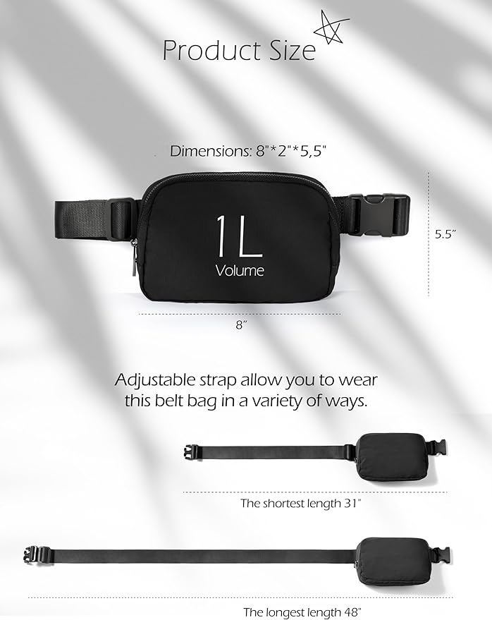 ODODOS Unisex Mini Belt Bag with Adjustable Strap Small Fanny Pack for Workout Running Traveling Hiking, Black