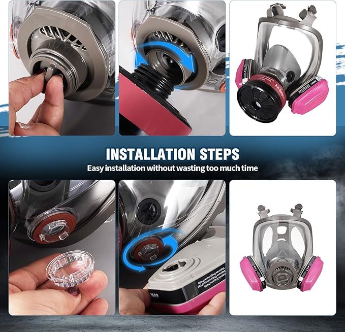 Full Face Gas Mask Respirator with 60921 & 40mm Activated Carbon Filters - Survival Nuclear and Chemical, for Welding Painting Mold Dust Epoxy Resin Polishing Reusable 6800