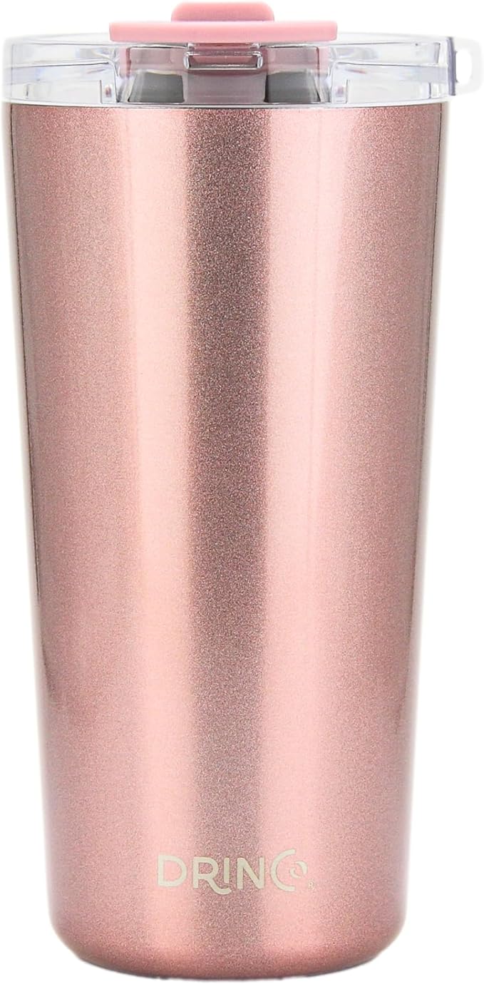 Drinco - 20 oz Stainless Steel Tumbler | Double Walled Vacuum Insulated Mug With Lid, 2 Straws, For Hot & Cold Drinks (20oz Bling Rose Gold, 20oz)