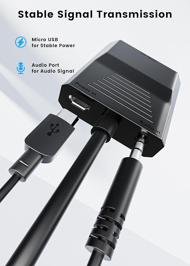 FOINNEX VGA to HDMI Adapter, 1080P Converter with USB Audio from Old Computer/Laptop/Desktop/PC VGA Source to HDMI HDTV/Monitor/Projector/Displayer, 0.33FT