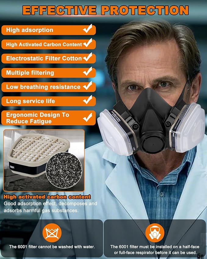 Respirator Mask with Filters, Gas Masks Survival Nuclear and Chemical, for Organic Vapor, Spray Painting, Resin