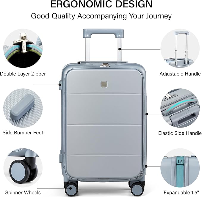 MILADA Expandable Carry On Luggage with Spinner Wheels PC Hard Shell Suitcases 20 Inch Top Opening Travel Suitcase with Wheels TSA Approved Luggage Trunk Rolling Carry-On, Grey
