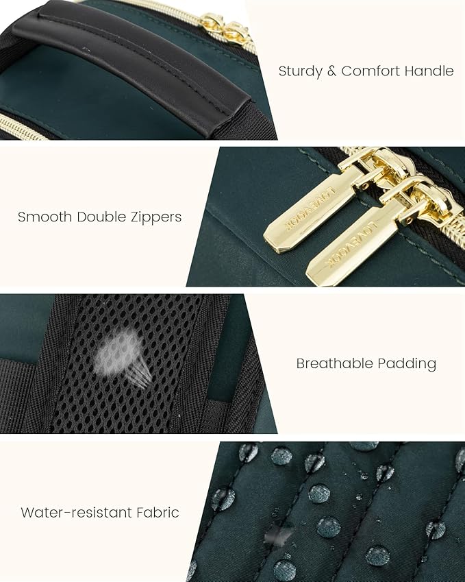 LOVEVOOK Laptop Backpack Purse for Women, Work Business Travel Computer Bags, College Nurse Backpack for Womens, Quilted Casual Daypack with USB Port, Fit 15.6 Inch Laptop, Deepgreen