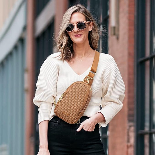 Kattee Sling Crossbody Bag for Women, Leather Fanny Pack Crossbody Sling Bags, RFID Purse Chest Bag Small Daypack for Women