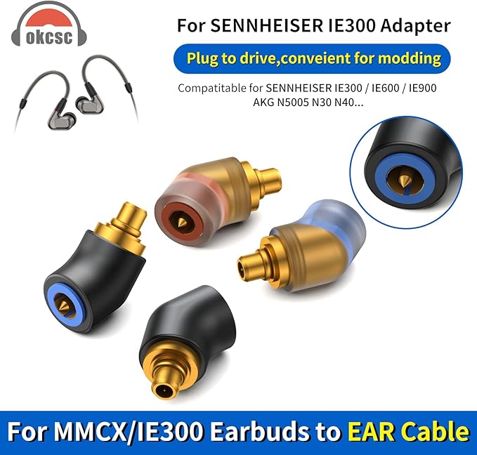 okcsc Ear Female to IE300/MMCX Male Headphone Adapter,for Pentaconn Ear PE Cable,for SENNHEISER Headsets IE300/IE600/IE900 AKG N5005 N30 N40/MMCX,Easy Use High Grade Quality Audio Adapter,1 Pair/Black