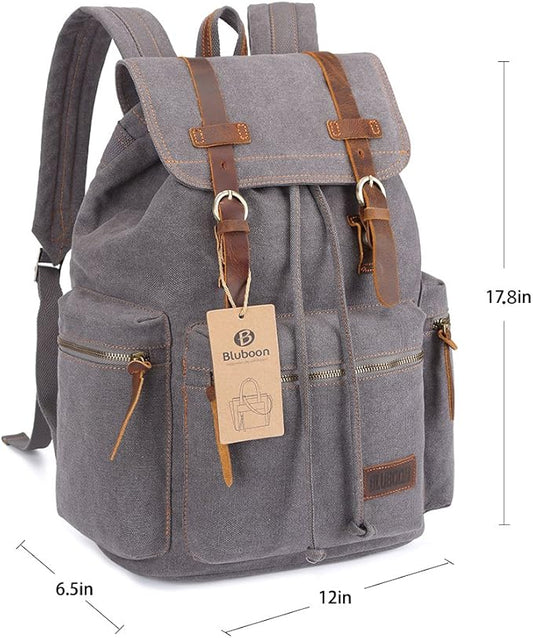 Bluboon Vintage Backpack Leather Trim Casual Bookbag Men Women Laptop Travel Rucksack