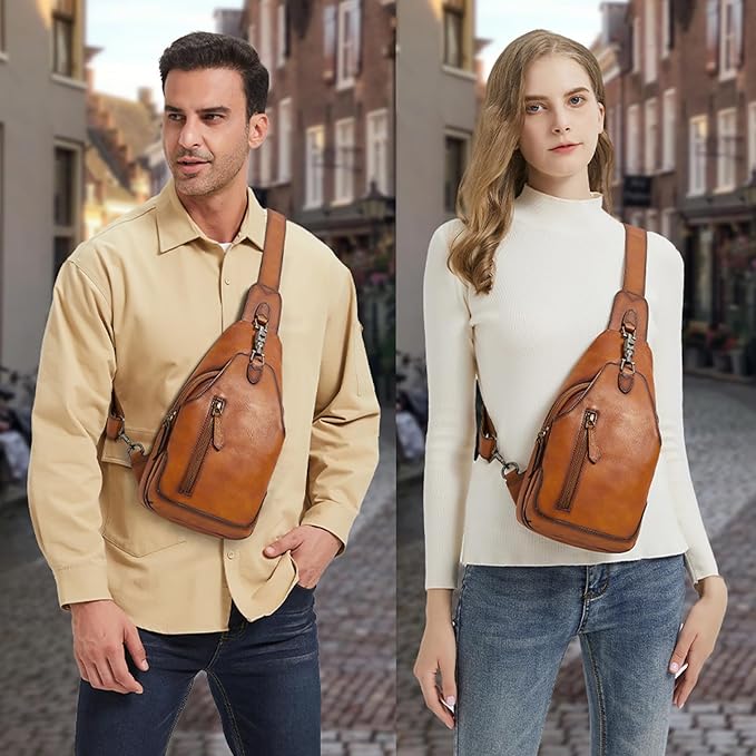 Genuine Leather Sling Bag for Men and Women Real Leather Shoulder Crossbody Bag Chest Bag Sling Backpack Purse