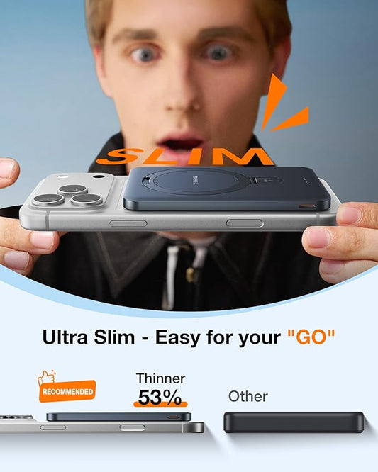 TORRAS EasyGo 0.45" Slim Magnetic Portable Charger Power Bank for iPhone, 5000mAh 22.5W PD Fast Charging Wireless Battery Pack Compatible with Magsafe, i Phone 17 Pro Max,Pro,16,15,14,13,12, Black