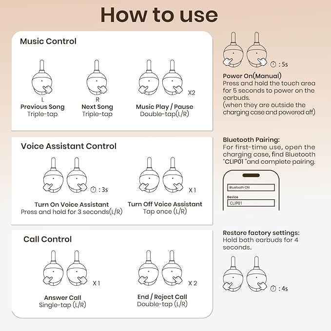 Clip On Earbuds, Wireless Open Ear Earbuds Headphones, Bluetooth 5.4, 11 mm Driver, HiFi 3D Stereo, Tap Control, Ultra-Light 3g Fit, IPX5 Waterproof Sport Earphones for Workouts and Daily Use