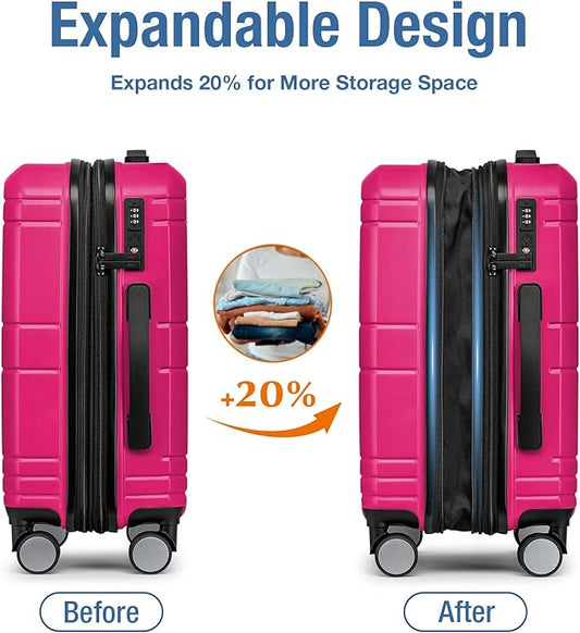 KYME Carry On Luggage 22x14x9 Airline Approved with TSA Lock Hard Shell Carry On Suitcase Lightweight Suitcases with Wheels Small Luggage for Men Women,Carry-On 20 Inch,Magenta