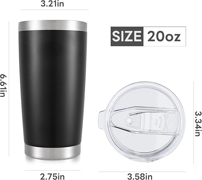 20 oz Tumbler with Lid Stainless Steel Insulated Tumblers Bulk Double Wall Vacuum Cups Powder Coated Travel Mug Keep Drinks Cold and Hot, Black, 4 Pack