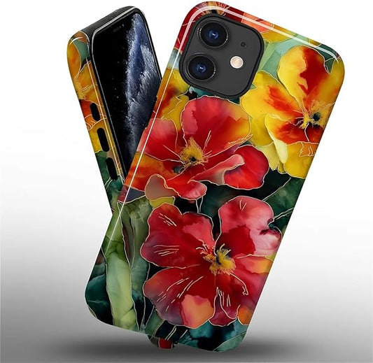 Case for iPhone 11 Case,Vintage Floral Girly Design - Hybrid Dual Protection Silicone + Hard PC Shockproof Full Body Cover Slim Anti-Scratch Protective Case for Men Women