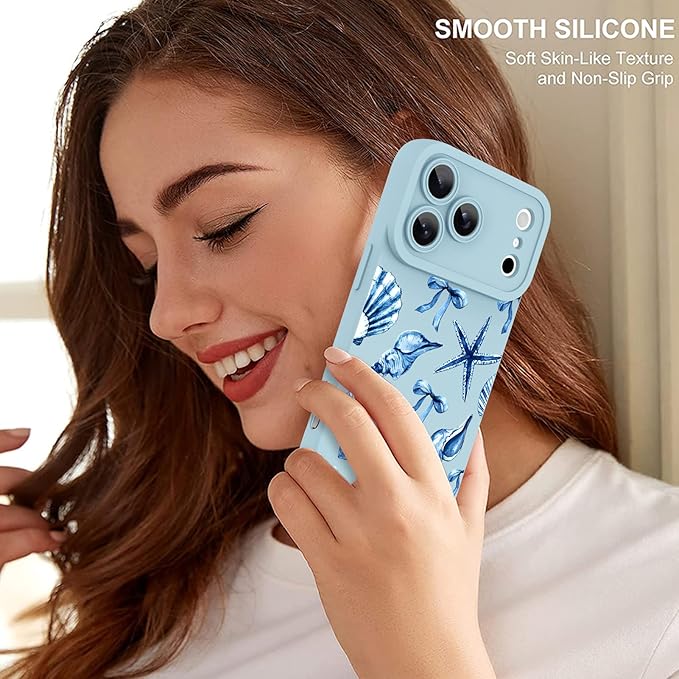 ZIYE Designed for iPhone 17 Pro Max Case Blue Seashell Bow Pattern with Camera Protection,Soft TPU Silicone Rubber Protective Cover Cute Design Cases Compatible with iPhone 17 Pro Max 6.9 Inch