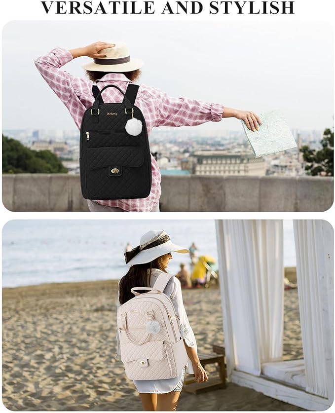Teen Girls Backpack for School, 15.6in Laptop Backpack with Charging Hole for Travel Work, Cute Bookbag Purse Computer Daypack for Women, Black