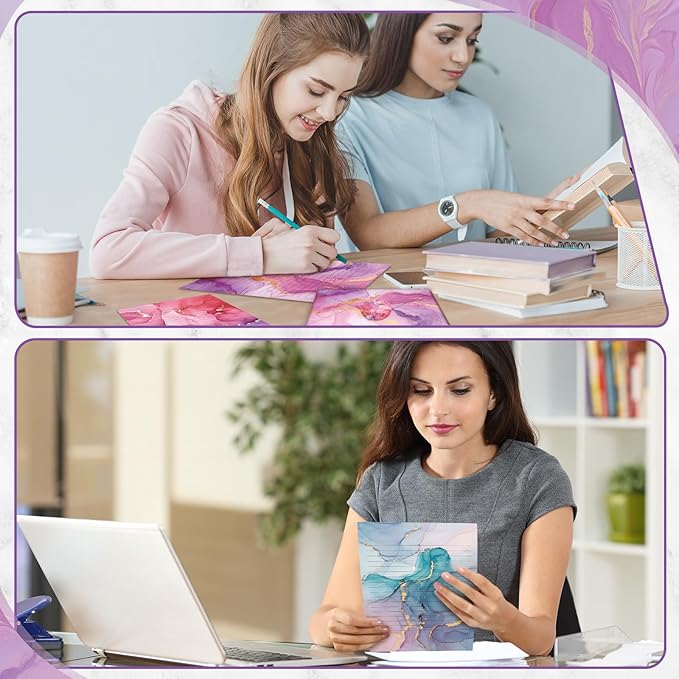 TaoBary 160 Pcs Stationery Paper Set 50 Double Sided Stationery Papers with 50 Matching Envelopes and 60 Round Dot Sticker, 10 Design(Marble,5.5 x 8.25 Inch)