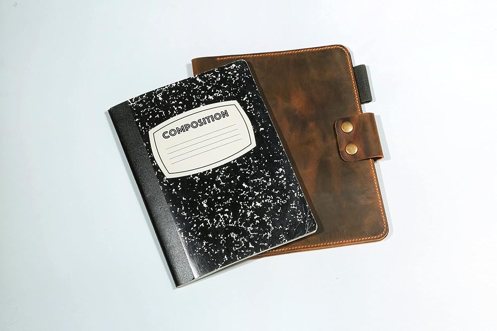 Leather composition notebook book cover case/vintage rustic leather cover portfolio for composition notebook