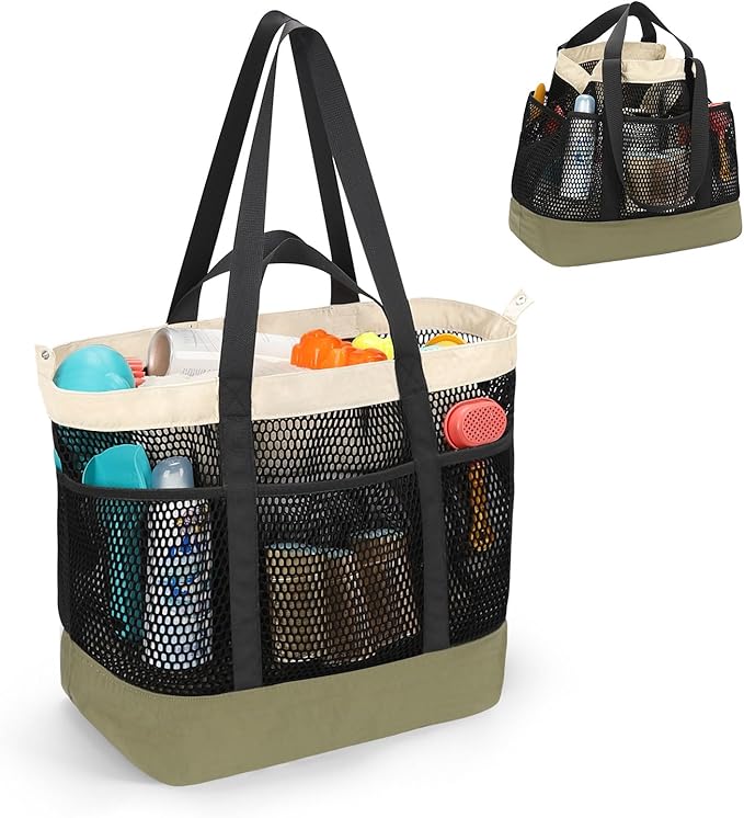 Mesh Beach Bag, Extra Large Beach Bags for Women, Lightweight Foldable Sandproof Tote Bag for Family & Vacation