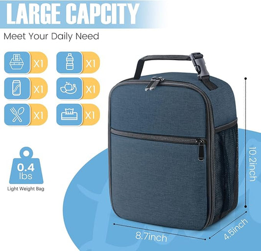 Lunch Bag for Men/Women, Reusable Lunchbox for Adult, Small Insulated Lunch box, Lunch Tote Bag for Office, Work, Picnic - Blue