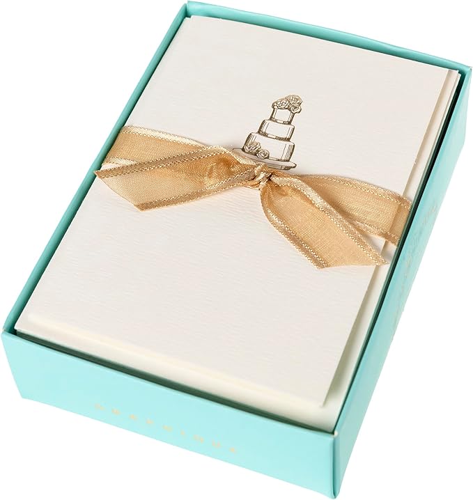Graphique Wedding Cake Cards, Pack of 10 Cards with Envelopes, Congratulations Greeting, Newlyweds, Blank Inside, Gold Foil Embossing, La Petite Press Collection Boxed Set, 3.25" x 4.75"