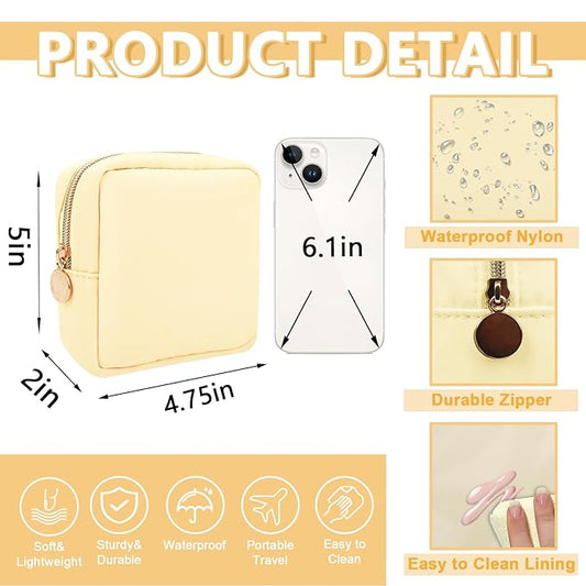 Mini Makeup Pouch for Purse, Small Cosmetic Bag Pouch Nylon Travel Toiletry Organizers for Women Girls, Cute Zipper Pouch Coin Purse Preppy Storage Bag for School Work(Mini-Sand)