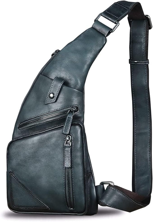 Genuine Leather Sling Bag for Men Vintage Handmade Crossbody Daypack Hiking Backpack Retro Crossbody Shoulder Bags (Grey)