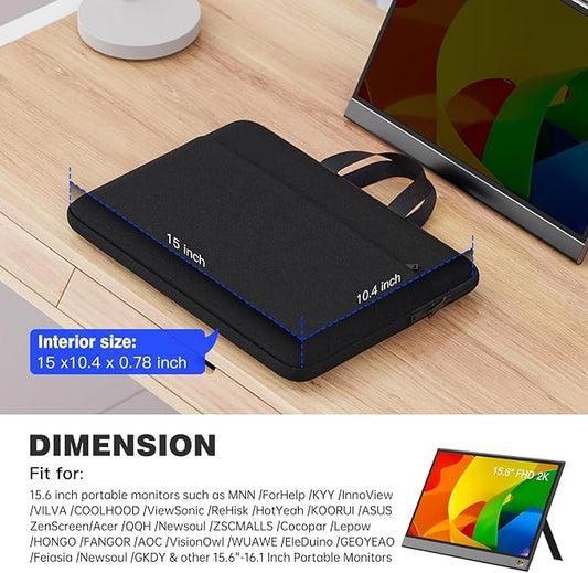 15.6-16.1 Inch Portable Monitor Case, Protective Carrying Sleeve for MNN ForHelp KYY InnoView VILVA COOLHOOD ViewSonic HotYeah KOORUI QQH Zenscreen 15.6 16.1 Inch Portable Monitor Case Bag, Black