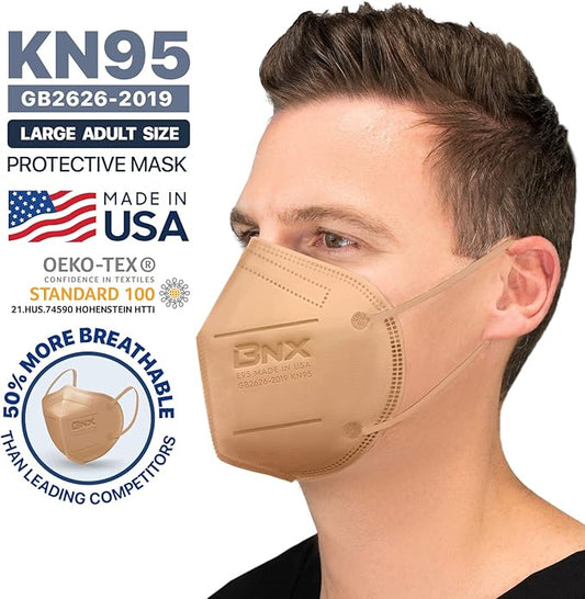 BNX KN95 Face Masks Made in USA (Adult Large, Adult Medium, Kids Small) (Earloop) (Model: E95/E95M/E95S)