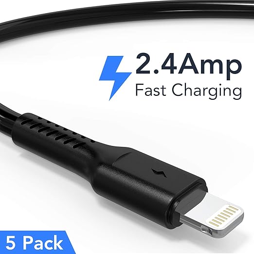 1ft iPhone Charge Cable Short, 5Pack USB to Lightning Cord for Fast Charging Stations 1 Foot Compatible with Apple iPhone 12 11 Pro Max Xs 8 7 6 5 Plus, iPad Air/Mini