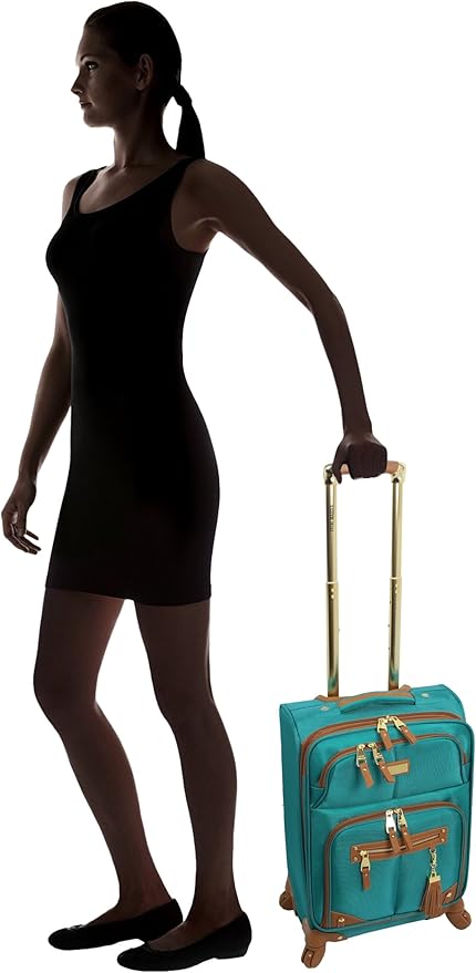 Steve Madden Unisex-Adult (Luggage only) Carry on Bag with Spinner Wheels, Harlo Teal Blue, 20in