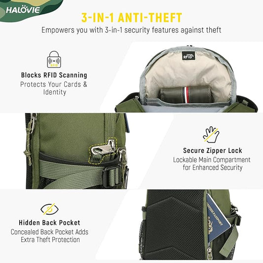 HALOVIE Crossbody Sling Bag Anti Theft Crossbody Backpack RFID Sling Backpack Lightweight Travel Hiking Chest Bag