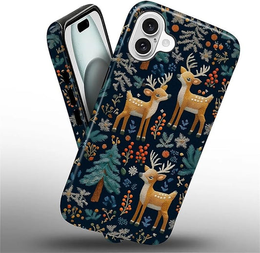 Case for iPhone 16 Case,Cute Christmas Reindeer Design - Hybrid Dual Protection Silicone + Hard PC Shockproof Full Body Cover Slim Anti-Scratch Protective Case for Men Women