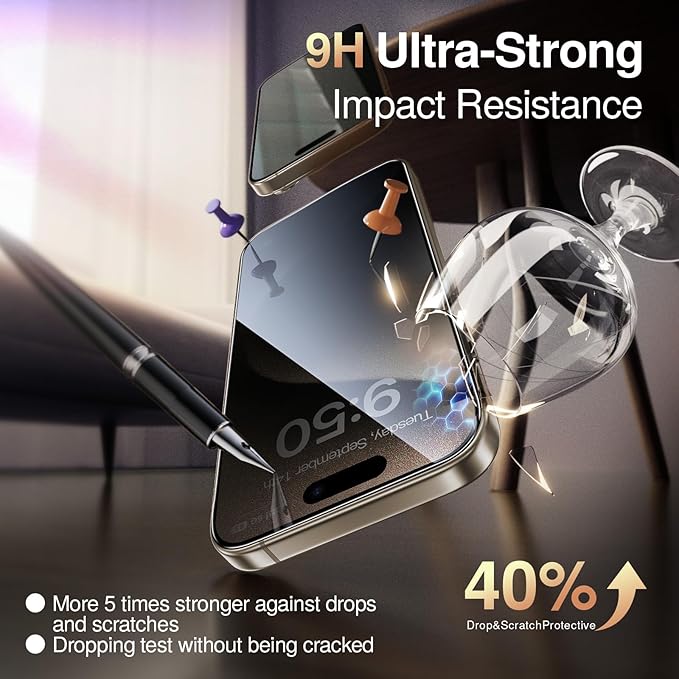SMARTDEVIL 2 Pack for iPhone 15 Pro Max Privacy Screen Protector, Military Grade Shatterproof, 9H Hardness, Anti-Spy Tempered Glass, Fast & Easy Installation, Case Friendly