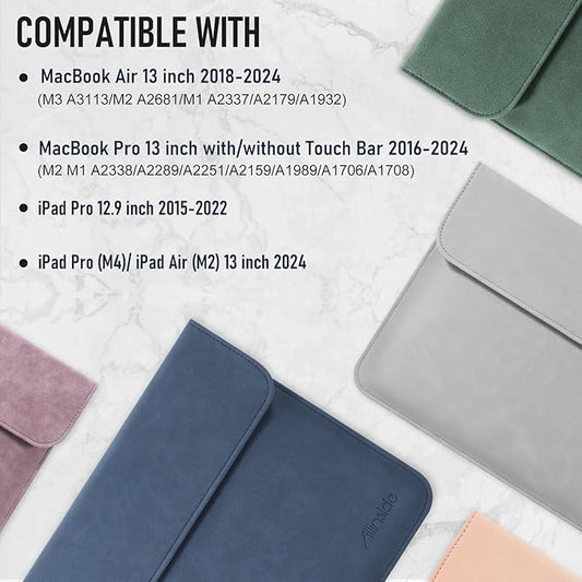 Allinside 13 Inch Laptop Sleeve Case for MacBook Air 13 2018-2025/MacBook Pro 13 2016-2022/Macbook Pro 14 2021-2024, Waterproof PU Leather Horizontal Envelope Protective Case Cover, Navy Blue