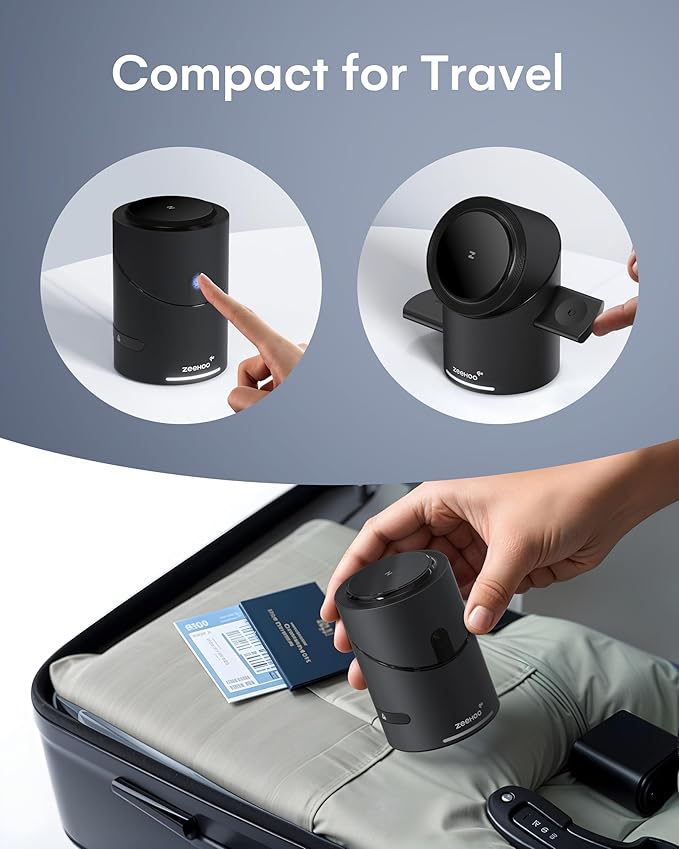 ZEEHOO 3 in 1 Charging Station for Apple Devices, Mag-Safe Charger Stand, Qi2 15W Auto-Rotating Wireless Charger for iPhone 16/15/14/13/12 Series& AirPods& iWatch(Black)