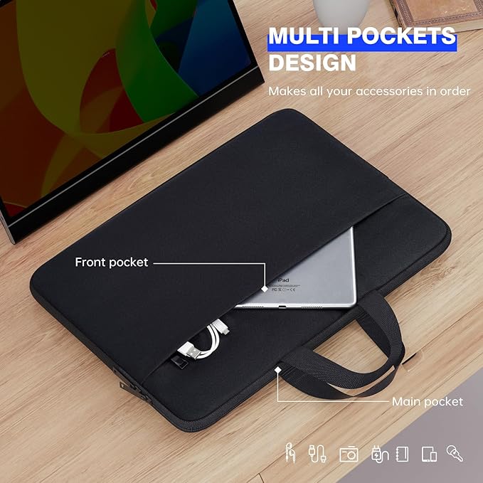 15.6-16.1 Inch Portable Monitor Case, Protective Carrying Sleeve for MNN ForHelp KYY InnoView VILVA COOLHOOD ViewSonic HotYeah KOORUI QQH Zenscreen 15.6 16.1 Inch Portable Monitor Case Bag, Black