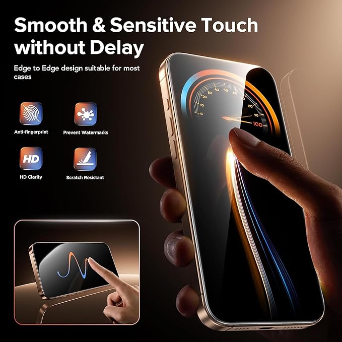 OneFish Screen Protector Privacy Compatible with iPhone 17 Pro 2 Pack 4 Way 360° Anti-Spy Tempered Glass, 9H Hardness, 3D Curved Edges, Case-Friendly & Easy Installation