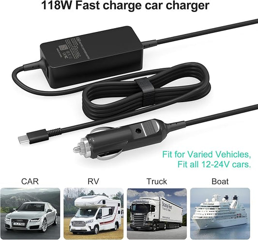100W Car Charger, Laptop Car Charger Compatible with Dell Latitude/Precision/XPS, Compatible with MacBook Pro/Air, Compatible with HP Spectre/Elitebook, Compatible with Samsung DC Adapter