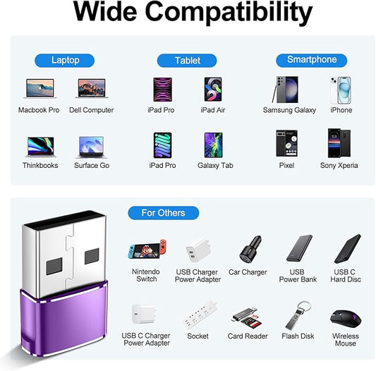 𝟒𝐏𝐚𝐜𝐤 𝐔𝐩𝐠𝐫𝐚𝐝𝐞𝐝 USB to USB C Adapter,Type-C Female to A Male Car Charger OTG Converter for Apple Watch Ultra 8 9 10,iPhone 16 15 14 13 Pro Max,Samsung S24,Nintendo Switch,AirPods,iPad,Car