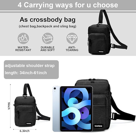 Waterproof Sling Bag For Men, Small Nylon Crossbody Sling Backpack With Multi Pocket, Adjustable Chest Bag For Travel, Hiking, Workout - Black