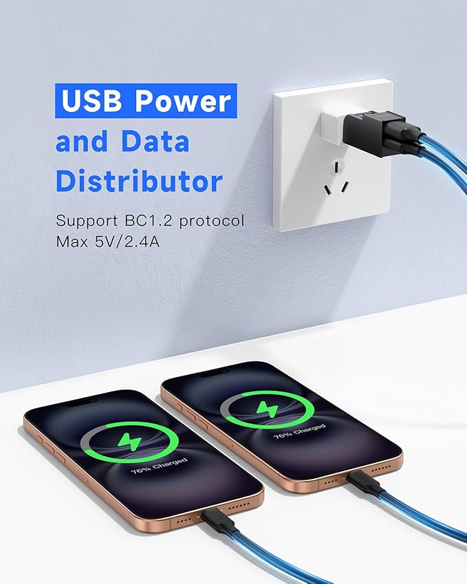 FORIDA 3 Ports USB Adapter, USB Hub with USB 3.0 and Double USB Adapter, Portable USB Splitter 1 in 3 Out for Keyborad, Mobile Hard Disk, U Disk, Camera, Mouse etc (Black)