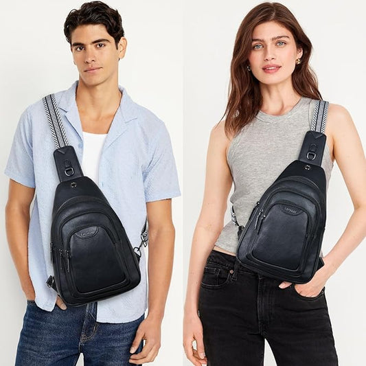 10L Crossbody Sling Bag for Women Men Anti Theft Cross Body Fanny Pack Belt Bag Purse Gifts for Women Faux Leather, Black